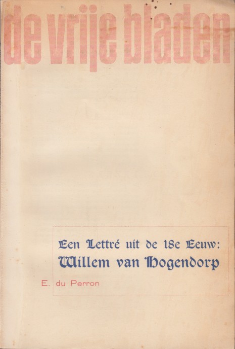 Perron, E. du - Een Lettr uit de 18e eeuw: Willem van Hogendorp.