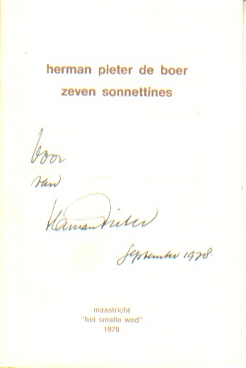 Boer, Herman Pieter de - Zeven sonnettines.