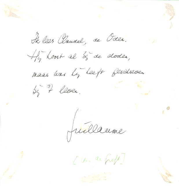 Graft, Guillaume van der - Handschrift vierregelig gedicht.