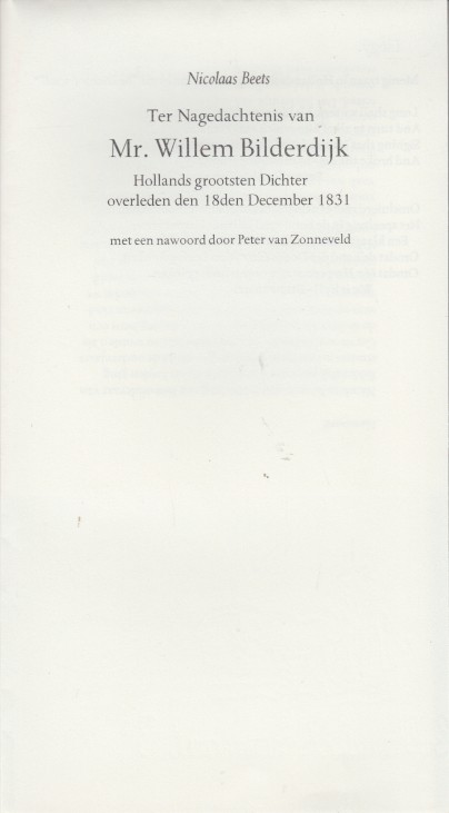 Beets, Nicolaas - Ter Nagedachtenis van Mr. Willem Bilderdijk.