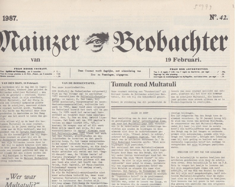 Aarts, B. Luger, D. Welsink, A. Jongstra (e.a.), C.J. - Mainzer Beobachter 19 februari 10 maart en (? ) juli 1987.