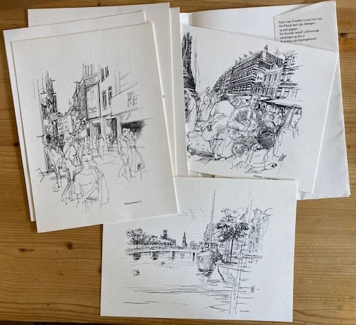 Straaten, Peter van - Mapje met 12 tekeningen van Amsterdam.