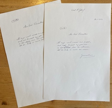 Reve, Gerard - Kleurenkopien van handschrift 'Aan Sint Vincentius'.