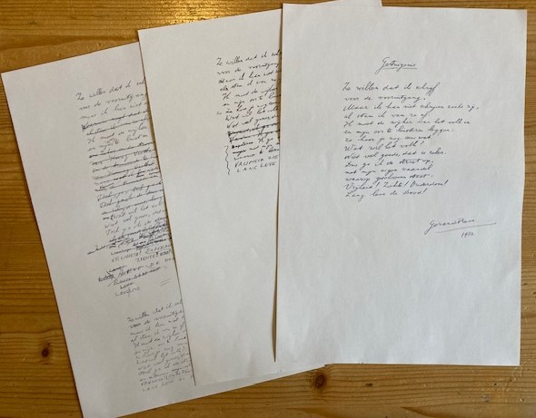 Reve, Gerard - Kleurenkopien van handschrift 'Getuigenis'.