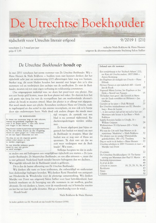 Bokhove & Hans Heesen (red.), Niels - De Utrechtse Boekhouder, tijdschrift voor Utrechts literair erfgoed. Nr. 21.