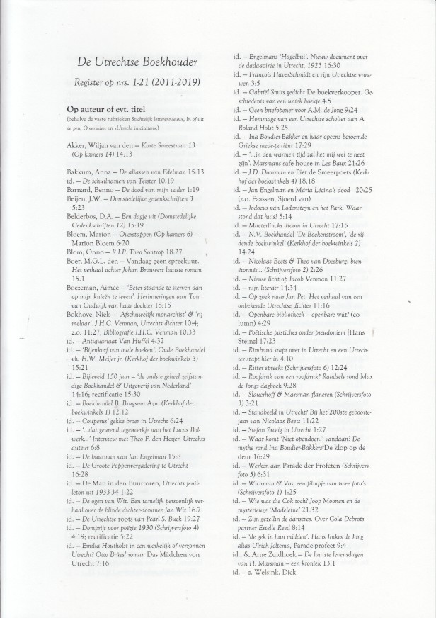 Bokhove & Hans Heesen (red.), Niels - Register op de nrs 1 - 21 van De Utrechtse Boekhouder.