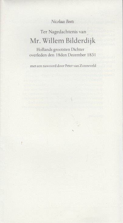 Beets, Nicolaas - Ter Nagedachtenis van Mr. Willem Bilderdijk.